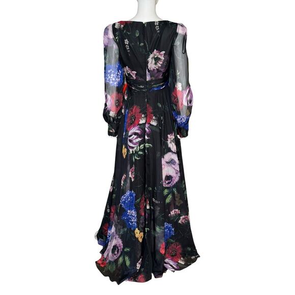 Mac Duggal Black Floral Print Chiffon Long Sleeve Maxi Dress 67872 Women’s Sz 6 - Picture 7 of 9